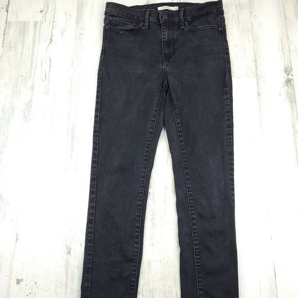 Levi's Slimming Skinny Jeans Black Denim Jeans Size 28 (27x28.5) EUC - Picture 1 of 10
